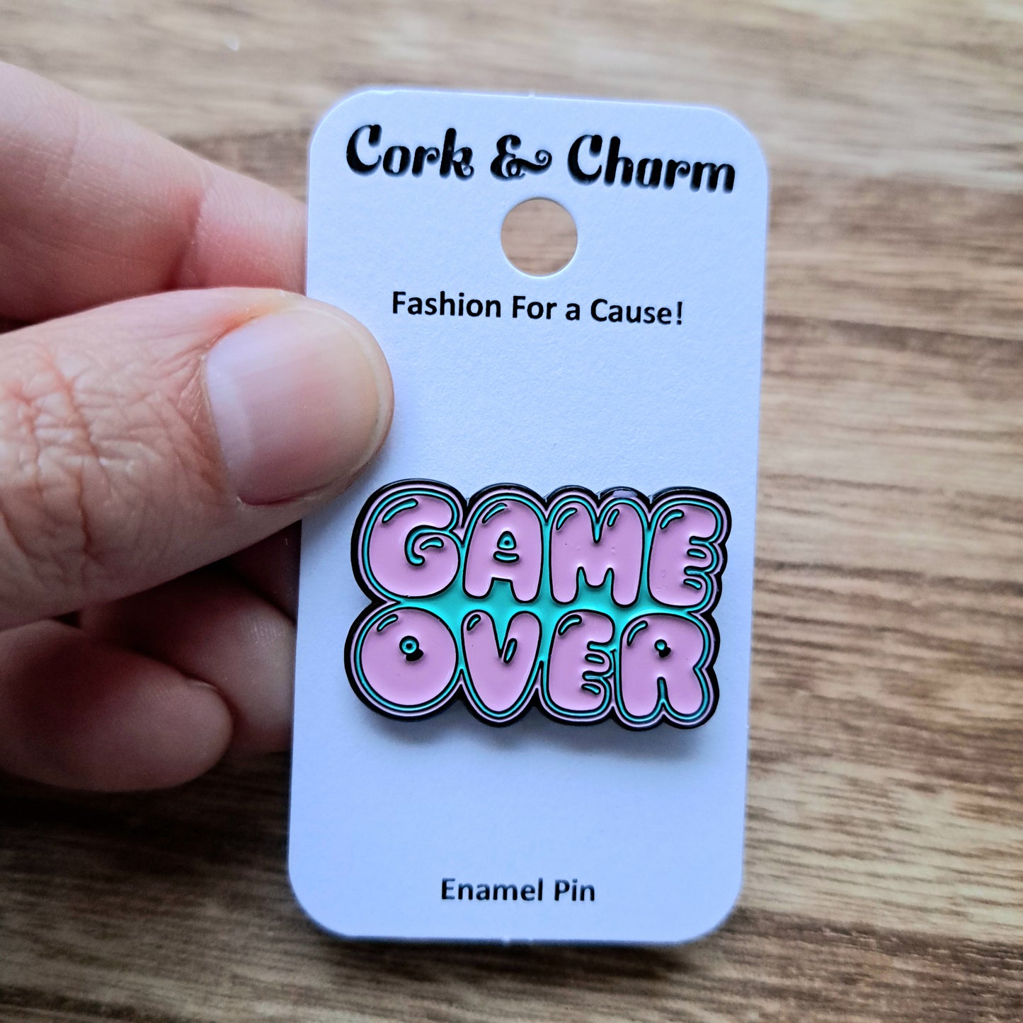 Game Over Pink Teal Enamel Pin