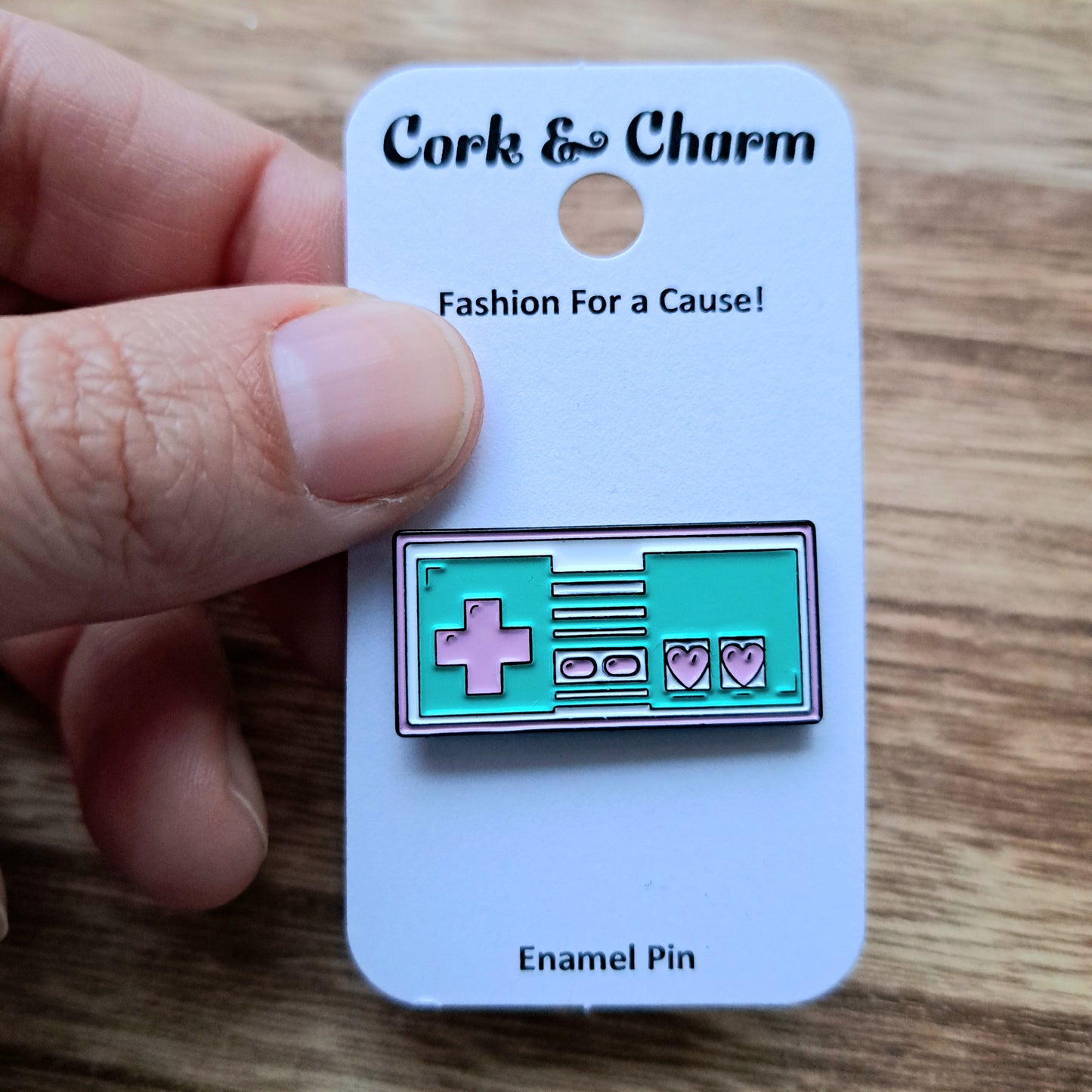 Retro Pink Teal Game Controller Enamel Pin