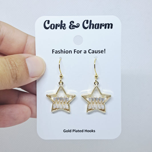 Diamond Star Row Gold Plated Earring