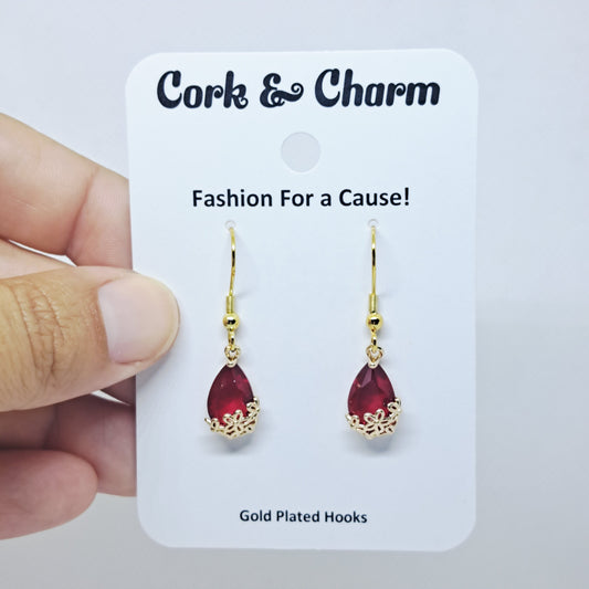 Ruby Red Teardrop Gold Plated Earring