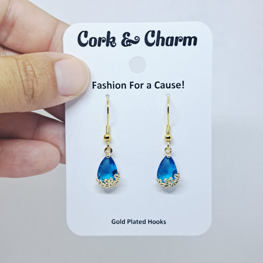 Ocean Blue Teardrop Gold Plated Earring