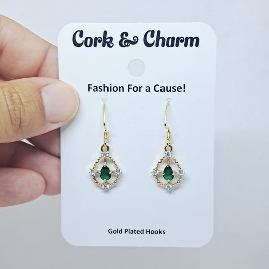Green and Diamond Gold Plated Earring
