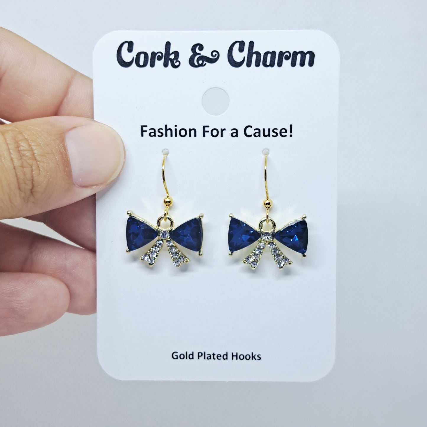 Navy Blue Diamond Bow Gold Plated Earring