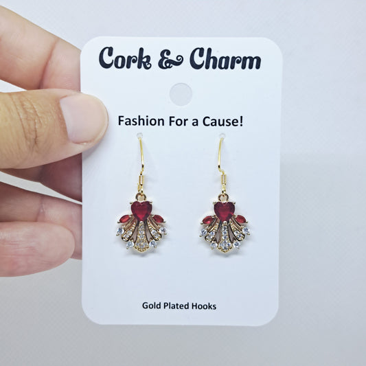 Ruby Red Heart Diamond Rays Gold Plated Earring