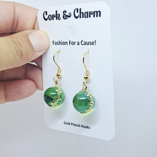 Green Globe Gold Plated Earring
