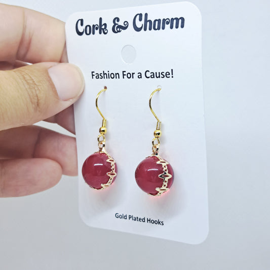 Red Globe Gold Plated Earring