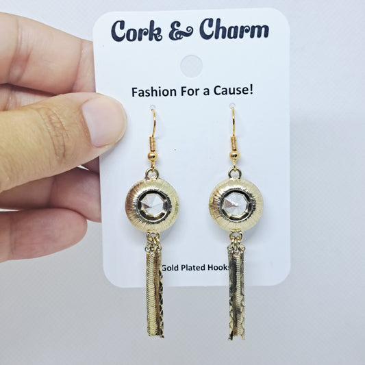Gold Eye with Metallic Tassels Gold Plated Earring