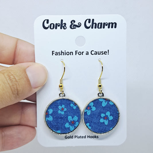 Round Denim Flower Gold Plated Earring