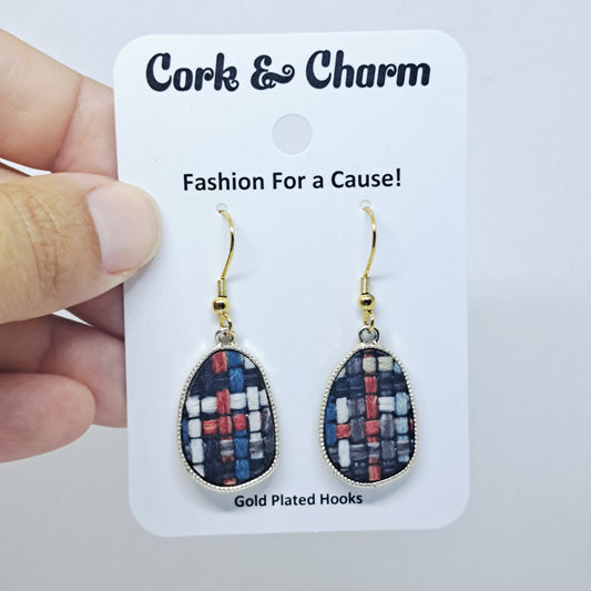 Woven Fabric Oval Gold Plated Earring