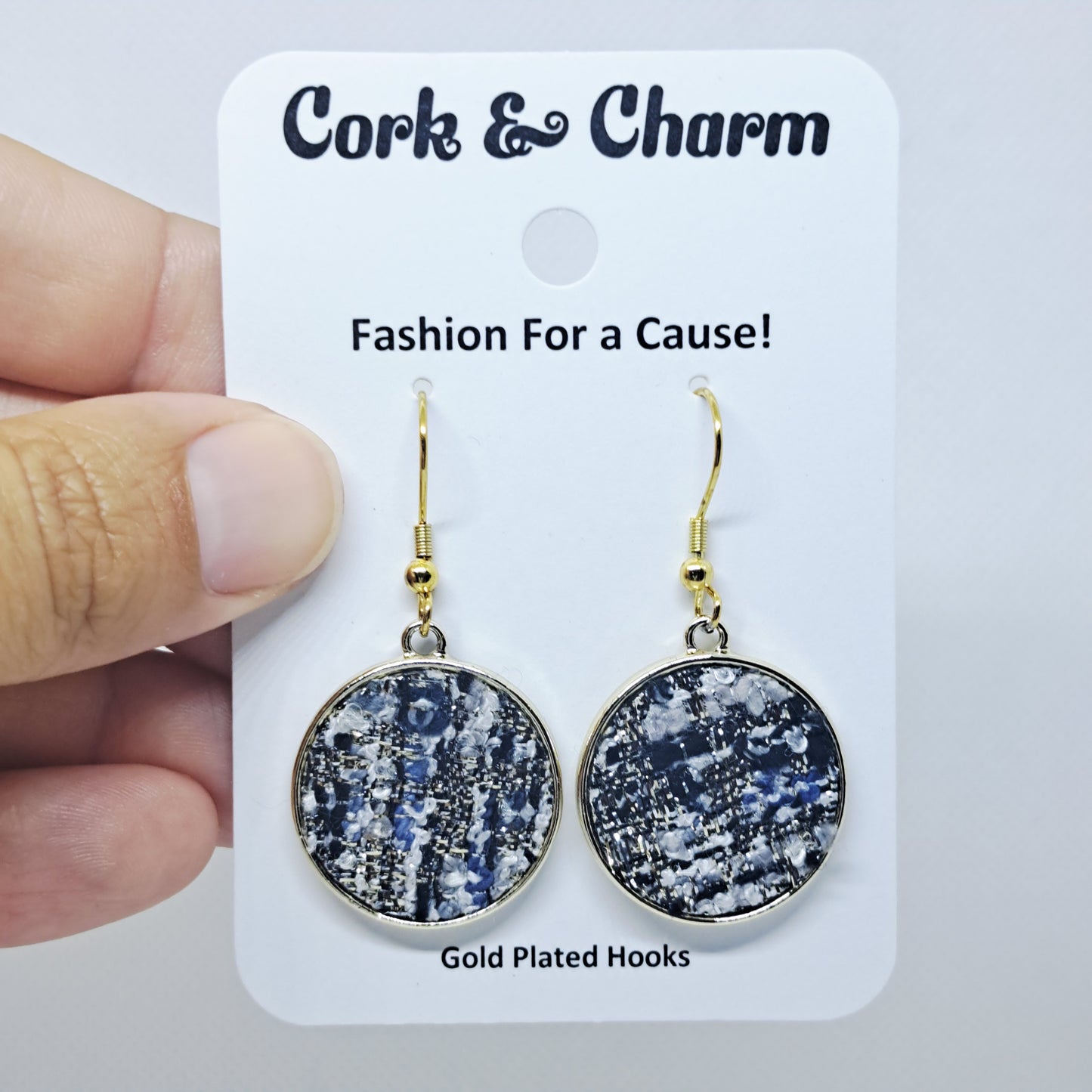 Woven Fabric Round Gold Plated Earring