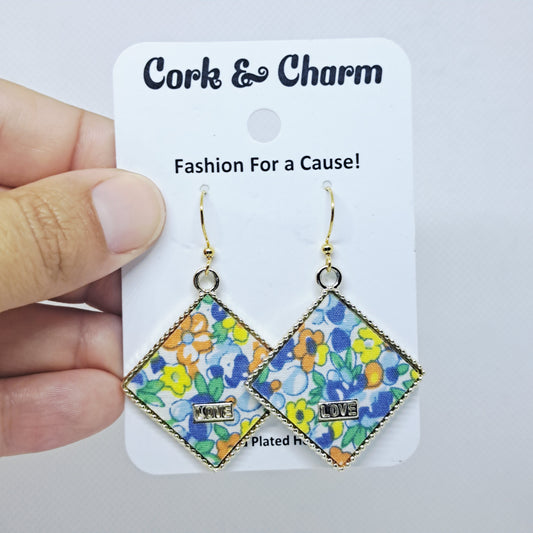 Spring Florals Love Fabric Gold Plated Earring