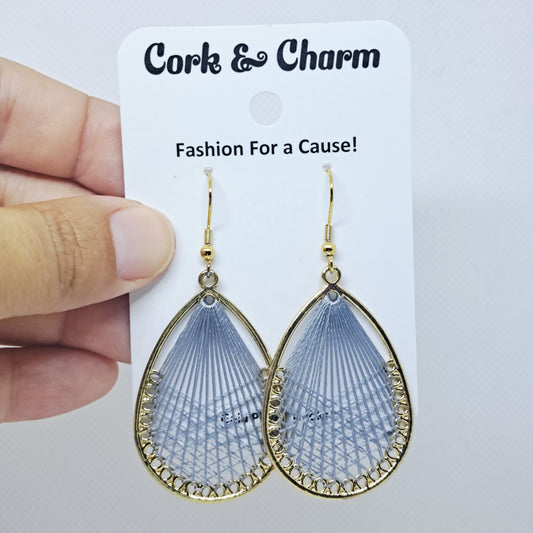 Periwinkle Woven Thread Teardrop Gold Plated Earrings