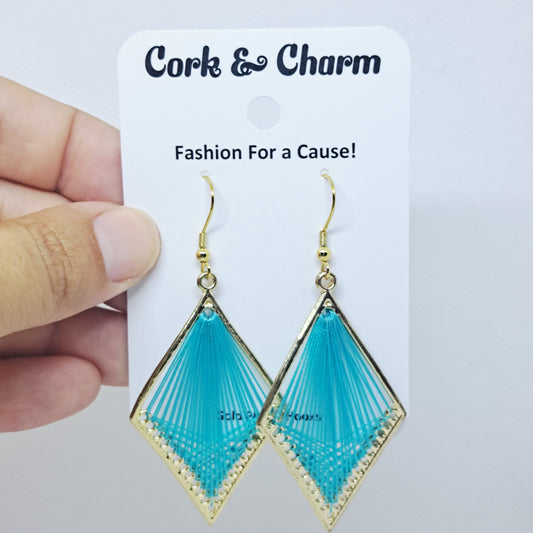 Turquoise Woven Thread Diamond Gold Plated Earrings