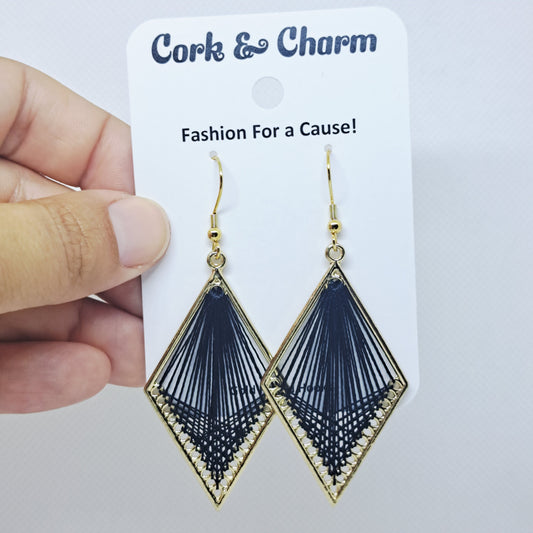 Black Woven Thread Diamond Gold Plated Earrings