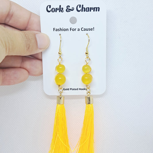 Yellow Beaded Tassel Gold Plated Earrings