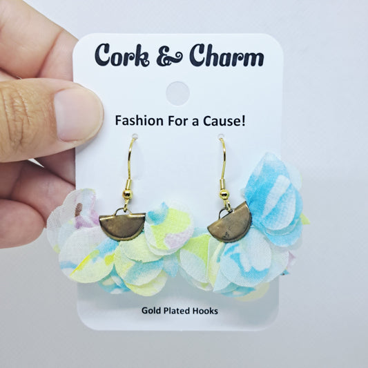 Spring Silk Fabric Mini Flower Gold Plated Earrings