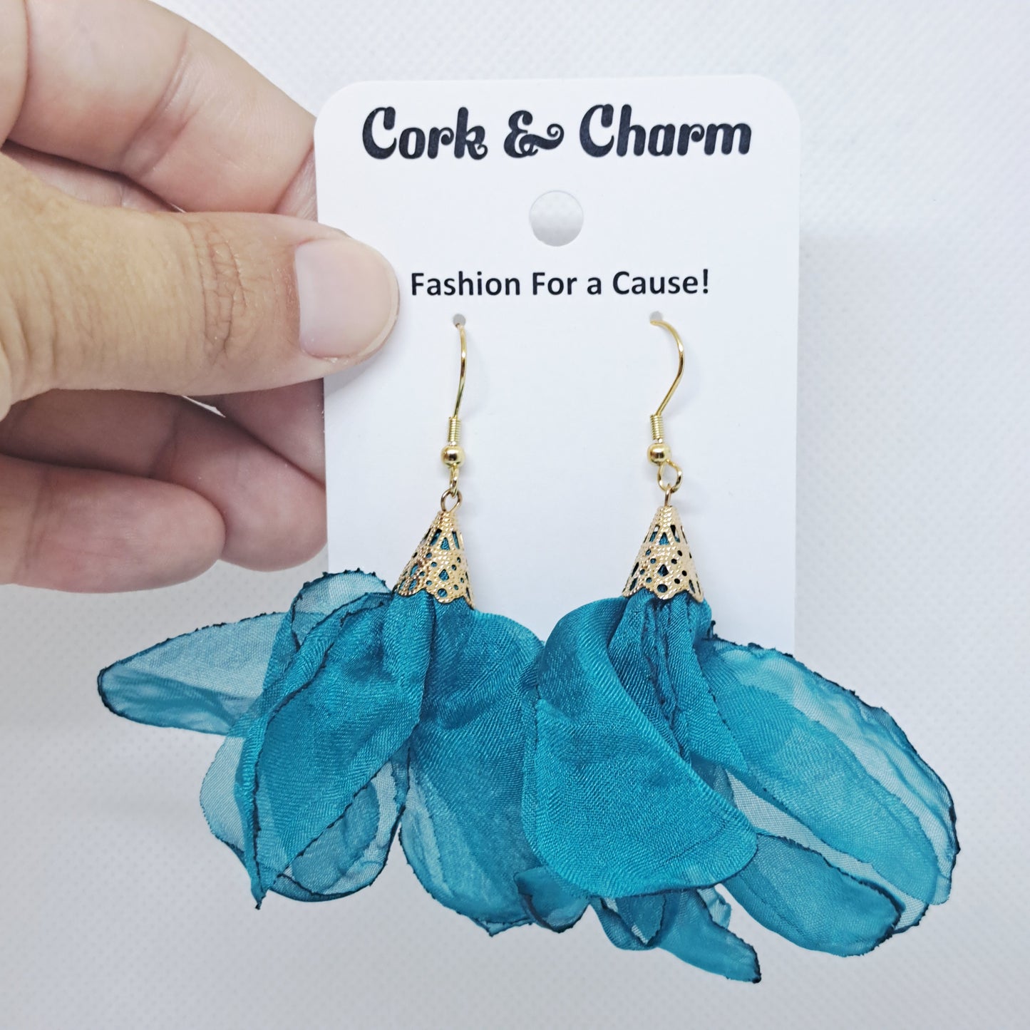 Turquoise Silk Flower Gold Plated Earrings
