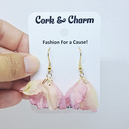 Peach Pink Paper Flower Gold Plated Earrings