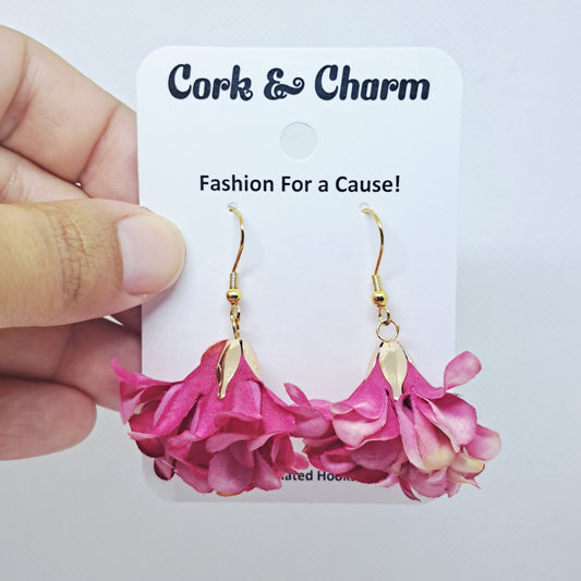 Pink Paper Flower Gold Plated Earrings