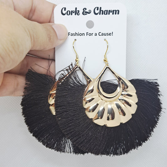 Black Bohemian Fringe Tassel Gold Plated Earrings