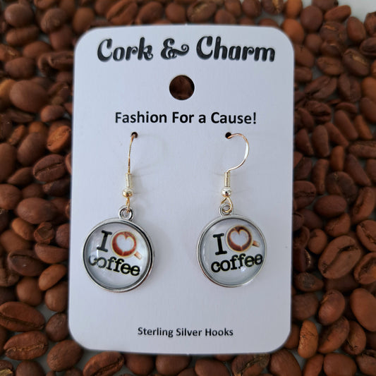 I Heart Coffee Sterling Silver Earrings