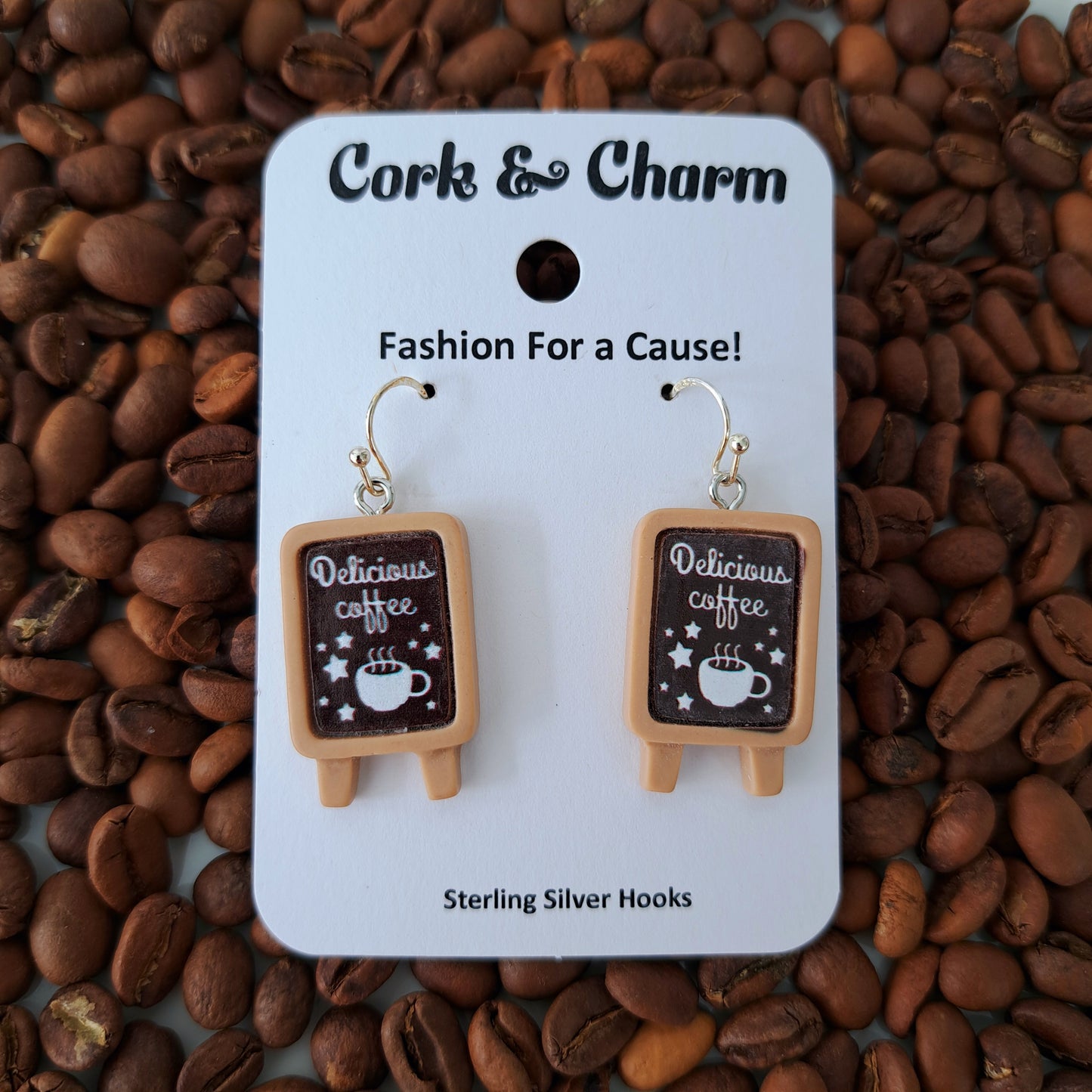 Coffee Chalkboard Stand Sterling Silver Earrings