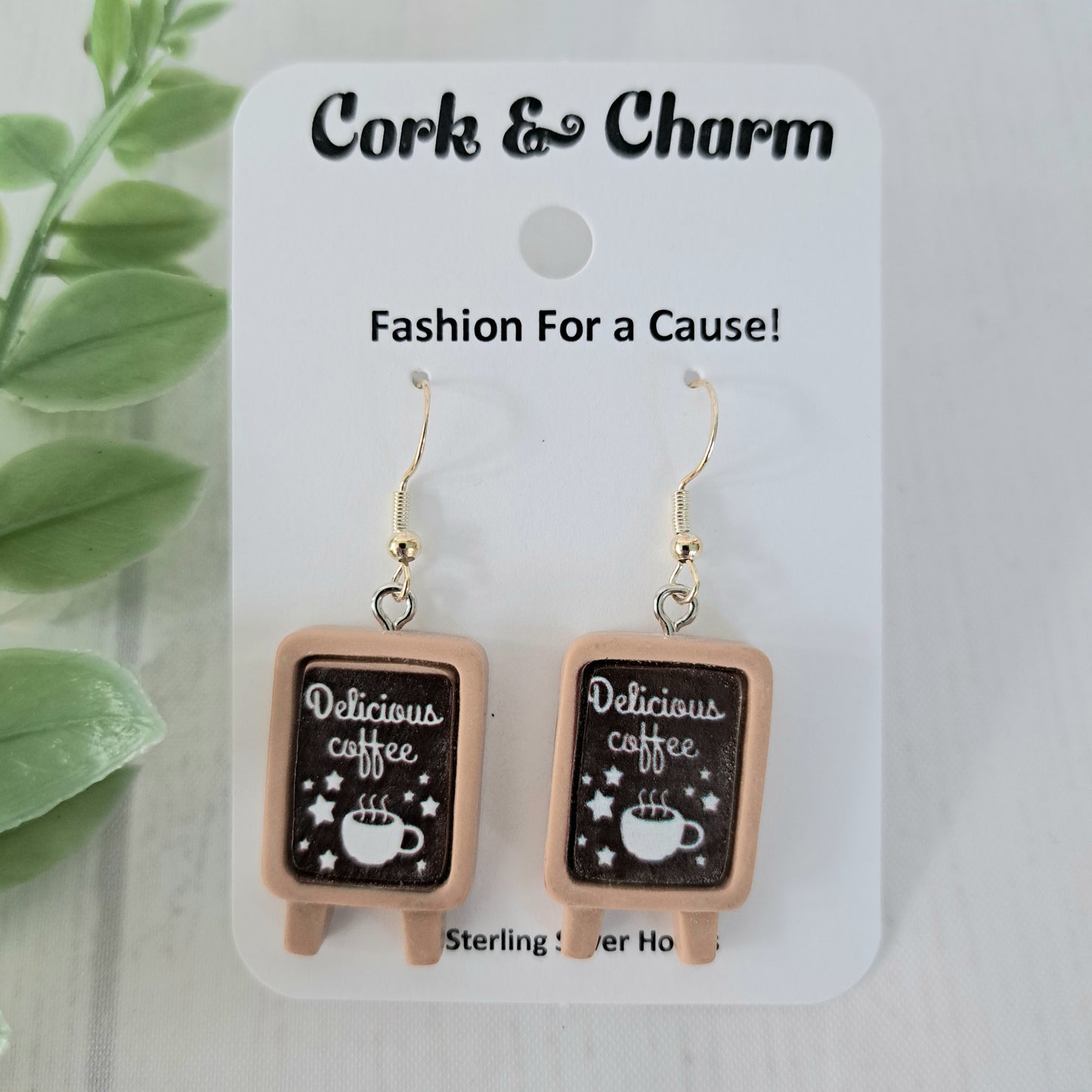 Coffee Chalkboard Stand Sterling Silver Earrings