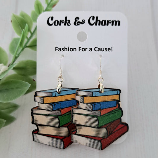 Stacks of Books Wooden Sterling Silver Earrings