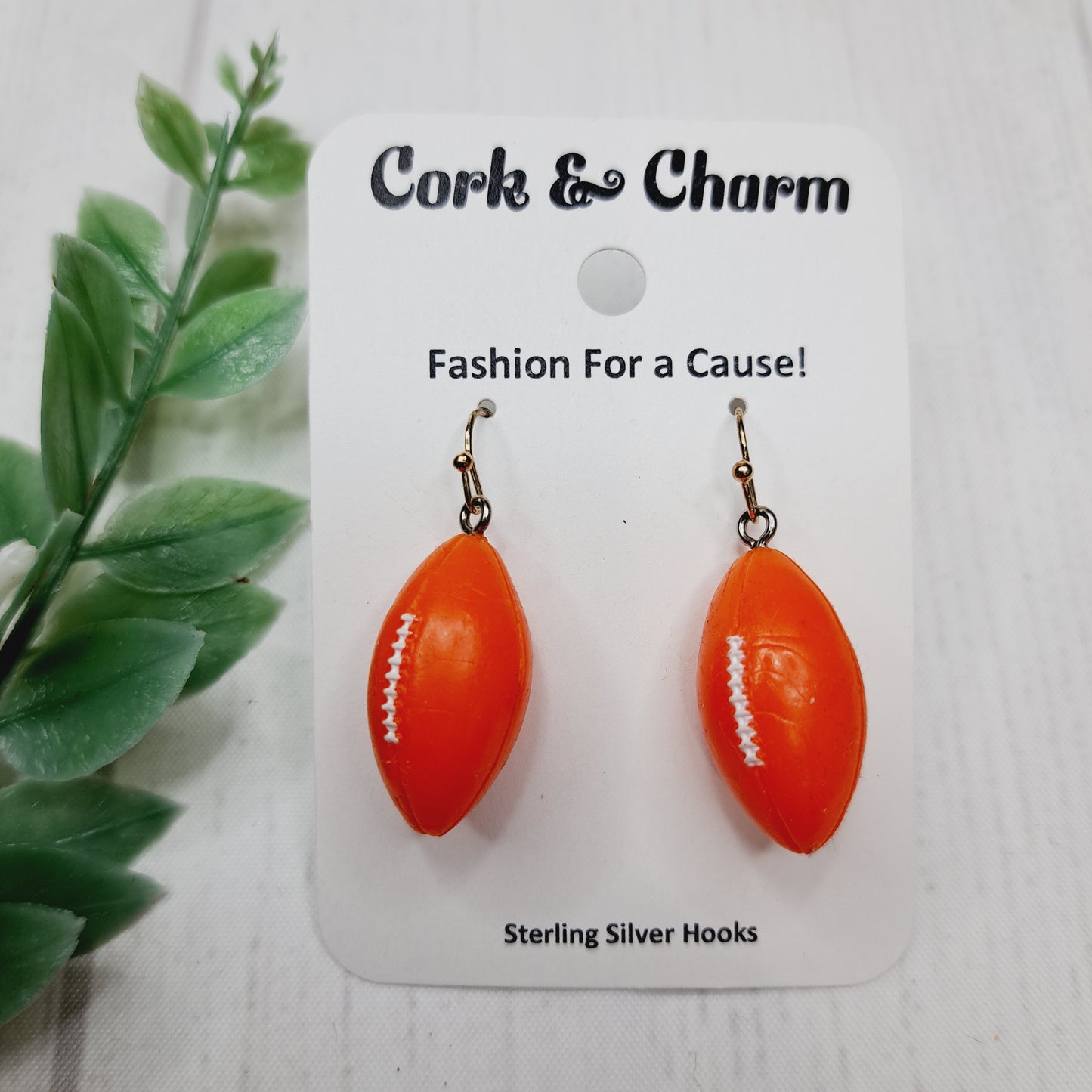 Orange Football Sterling Silver Earrings