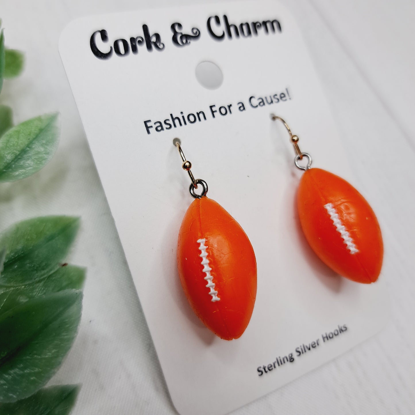 Orange Football Sterling Silver Earrings