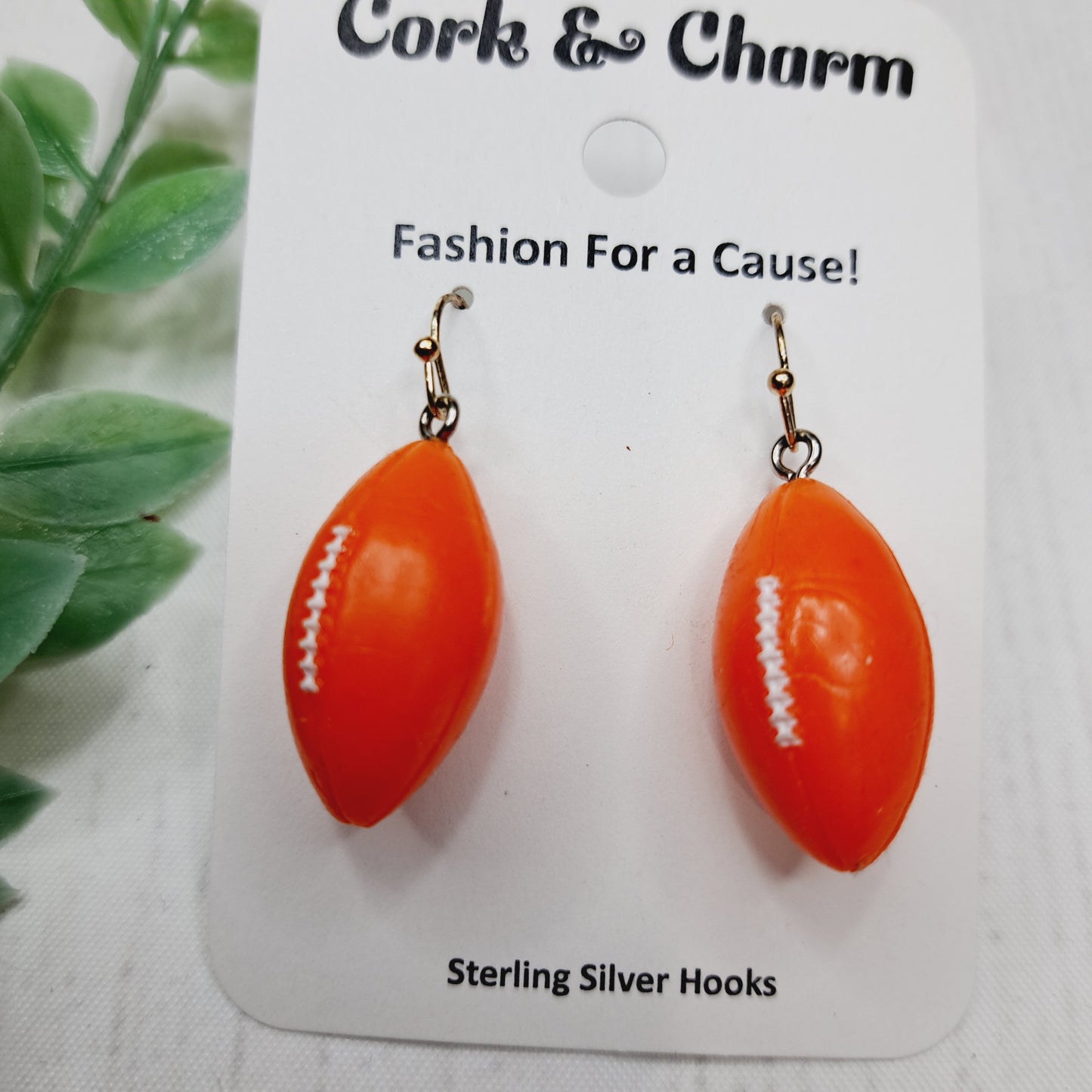 Orange Football Sterling Silver Earrings