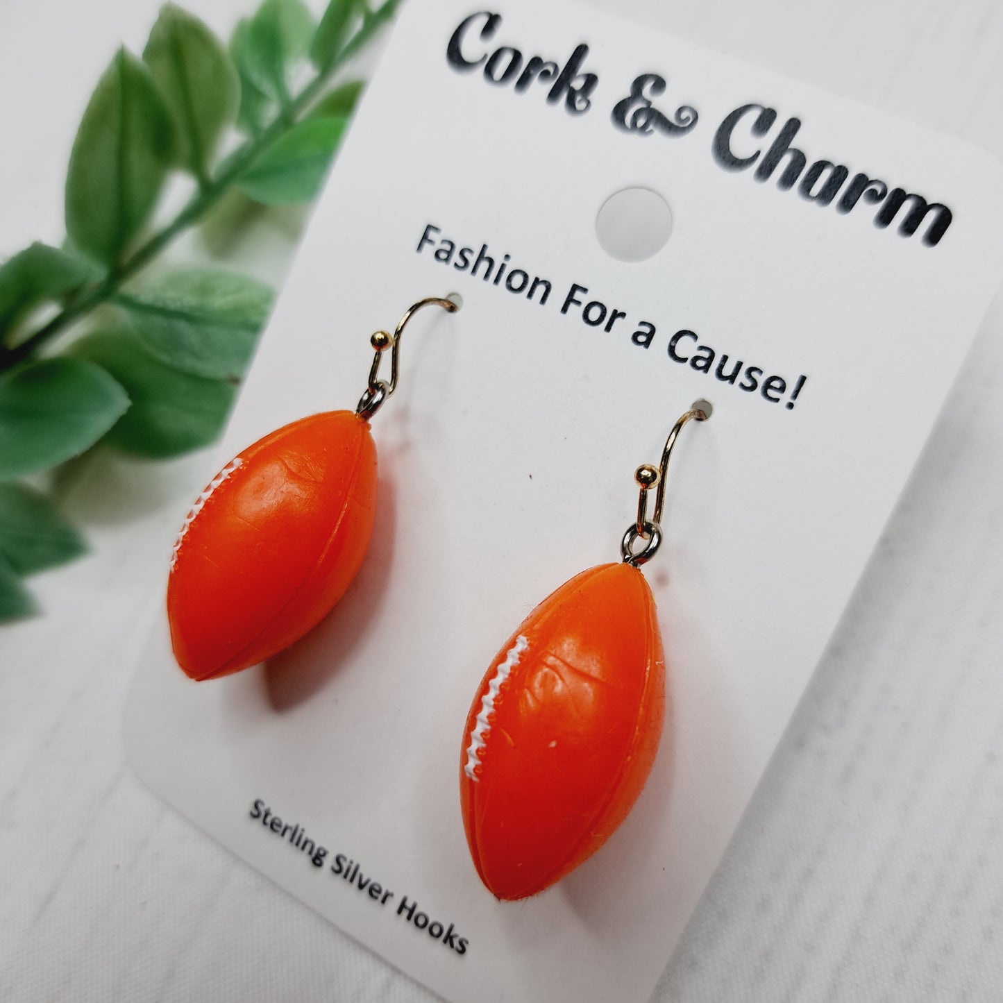 Orange Football Sterling Silver Earrings