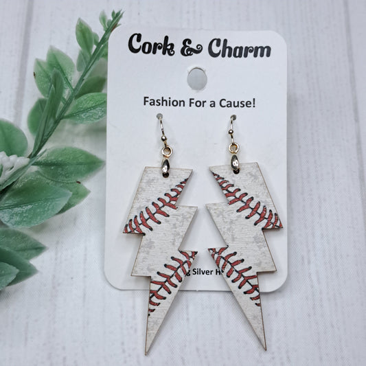 Lighting Baseball Wooden Sterling Silver Earrings