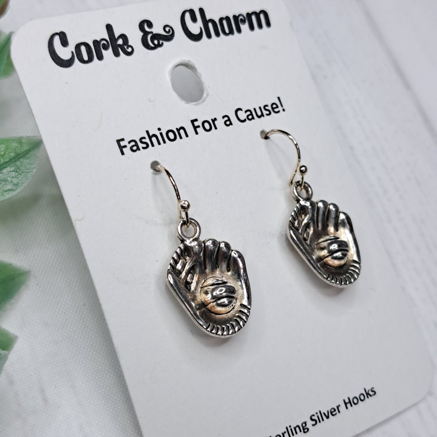 Baseball Mitt Metal Sterling Silver Earrings