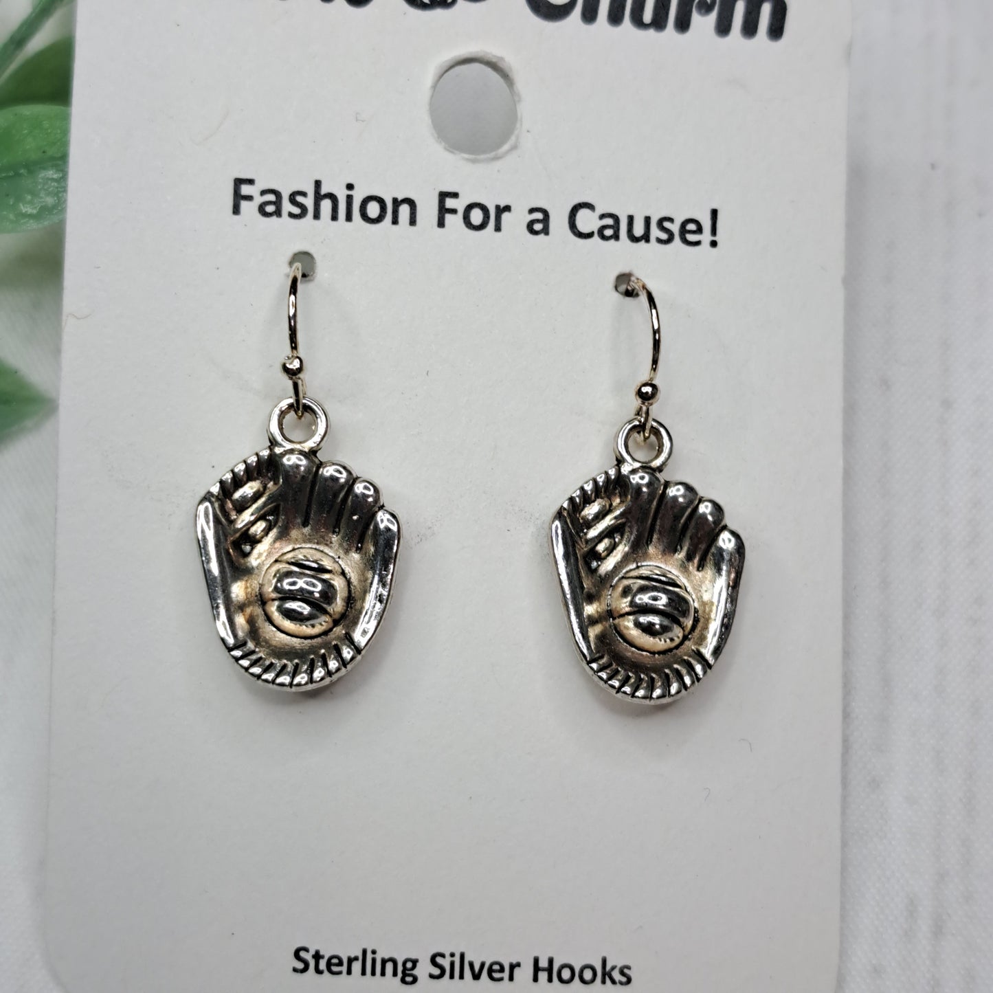 Baseball Mitt Metal Sterling Silver Earrings