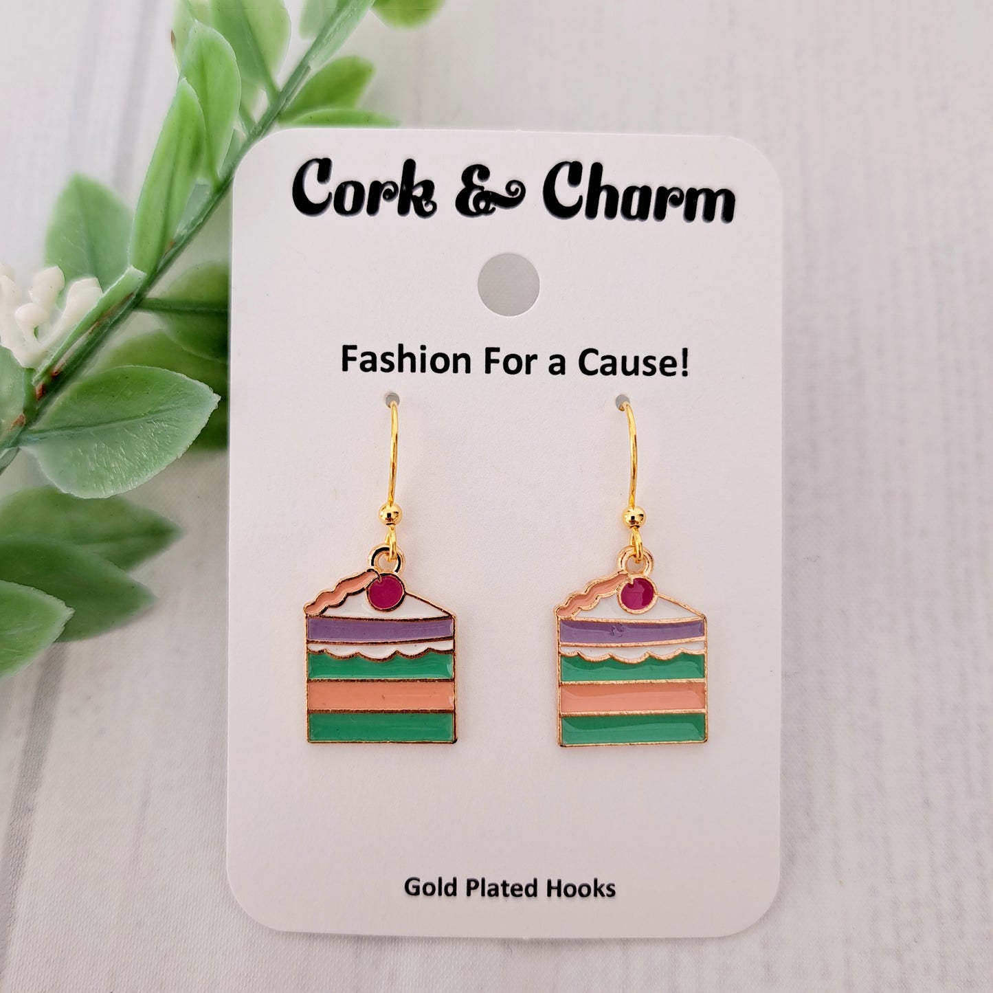 Cake Slice Gold Enamel Earrings