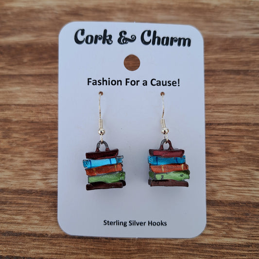 3D Stacked Books Sterling Silver Earrings