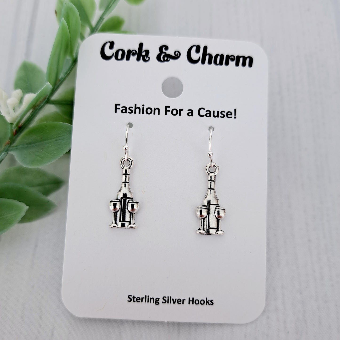 Silver Champagne Bottle Glasses Sterling Silver Earrings