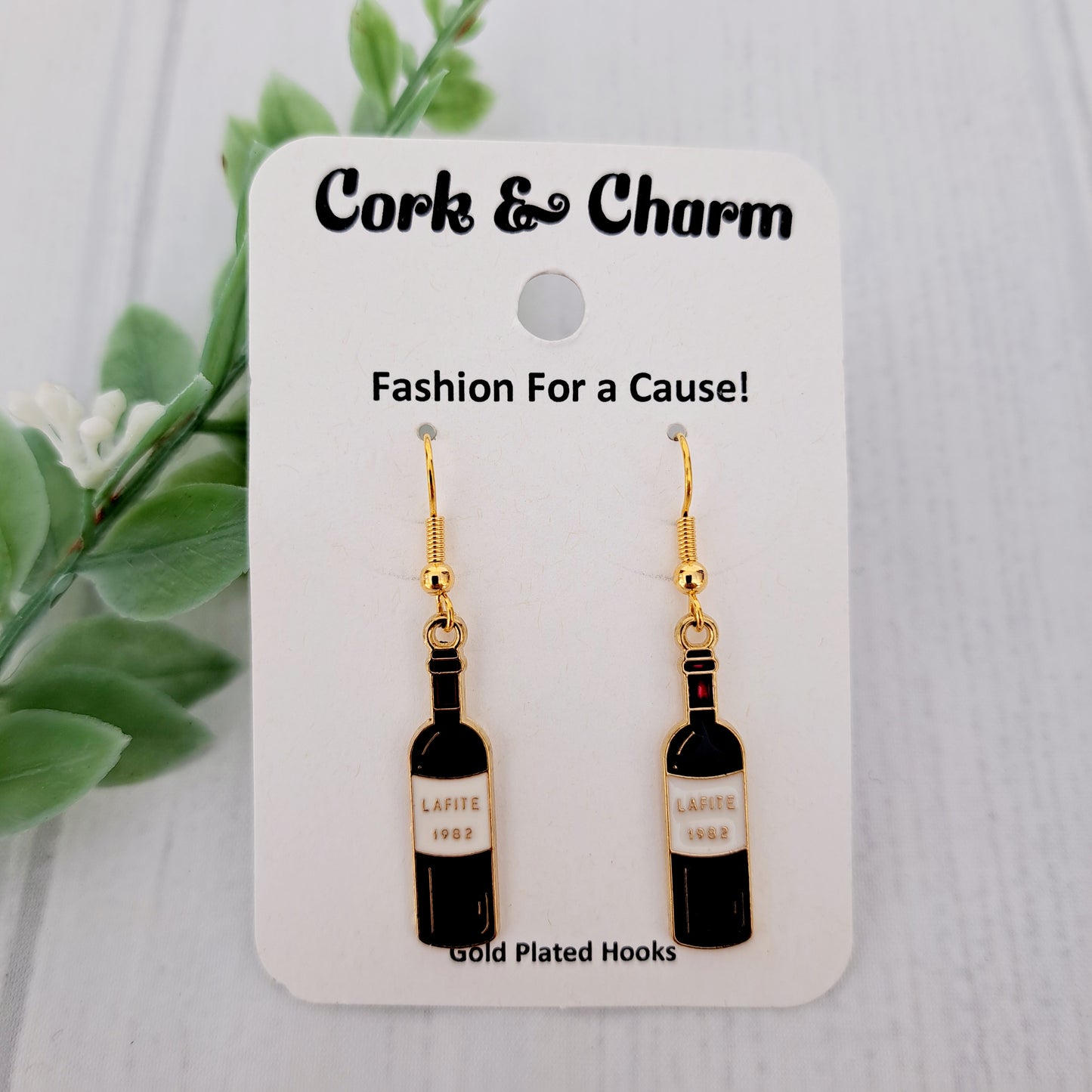 Red Wine Bottle Drink Enamel Gold Earrings