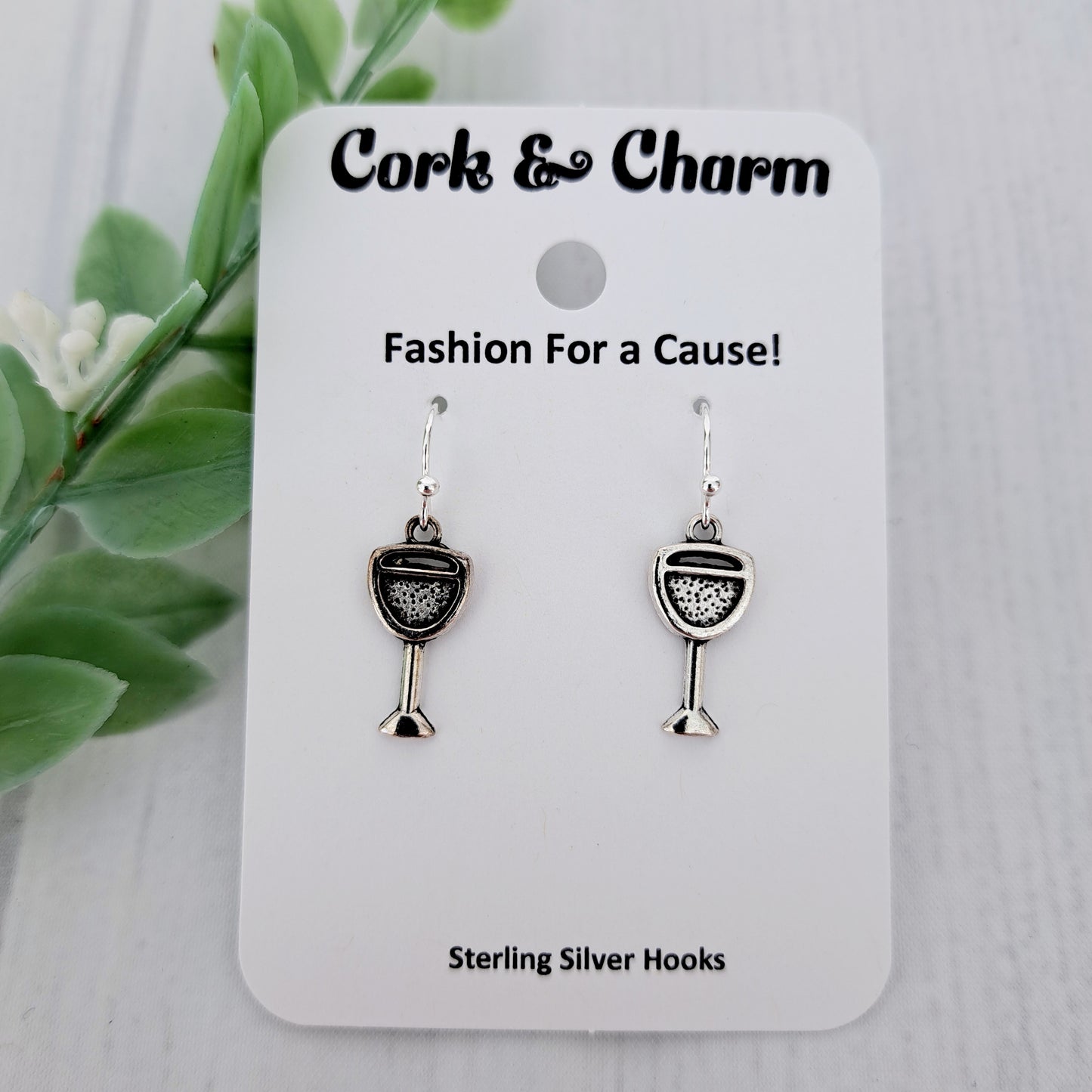 Silver Wine Glass Drink Sterling Silver Earrings