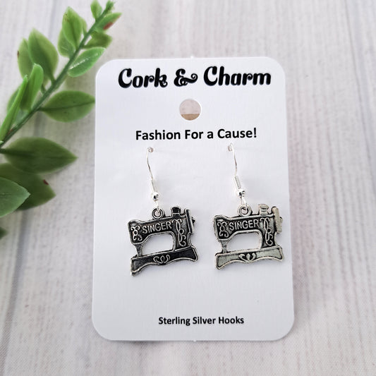 Silver Singer Sewing Machine Sterling Silver Earrings