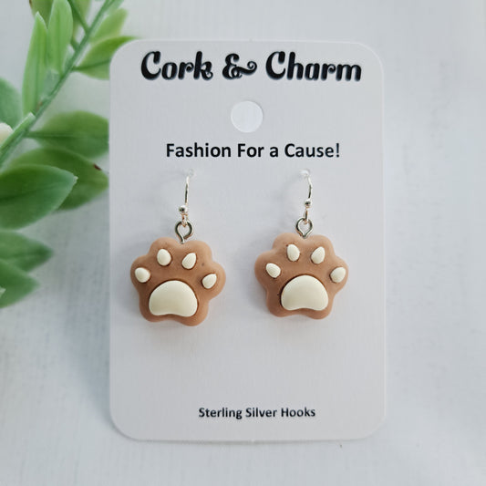 Brown Paw Print Sterling Silver Earrings