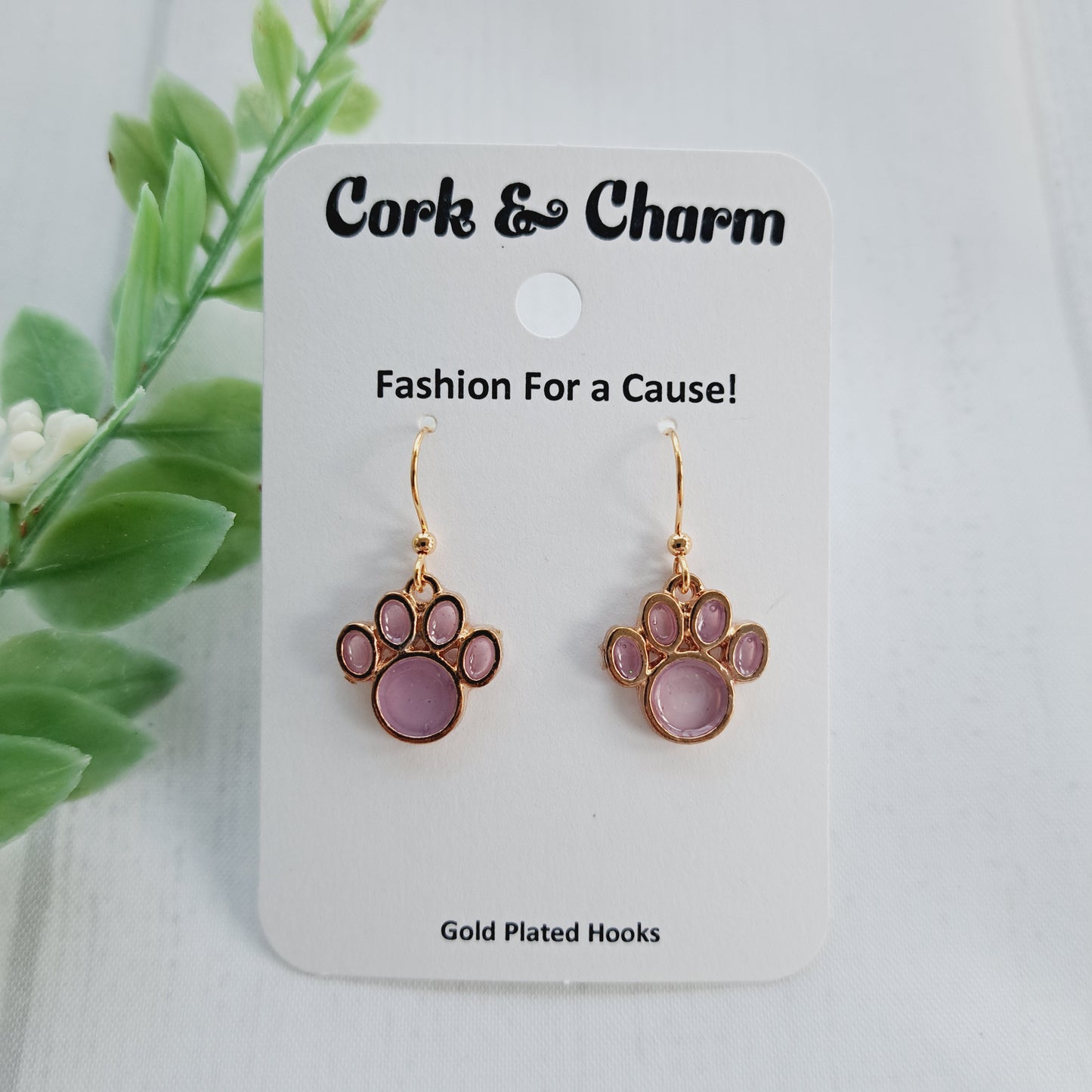 Purple Paw Print Gold Earrings