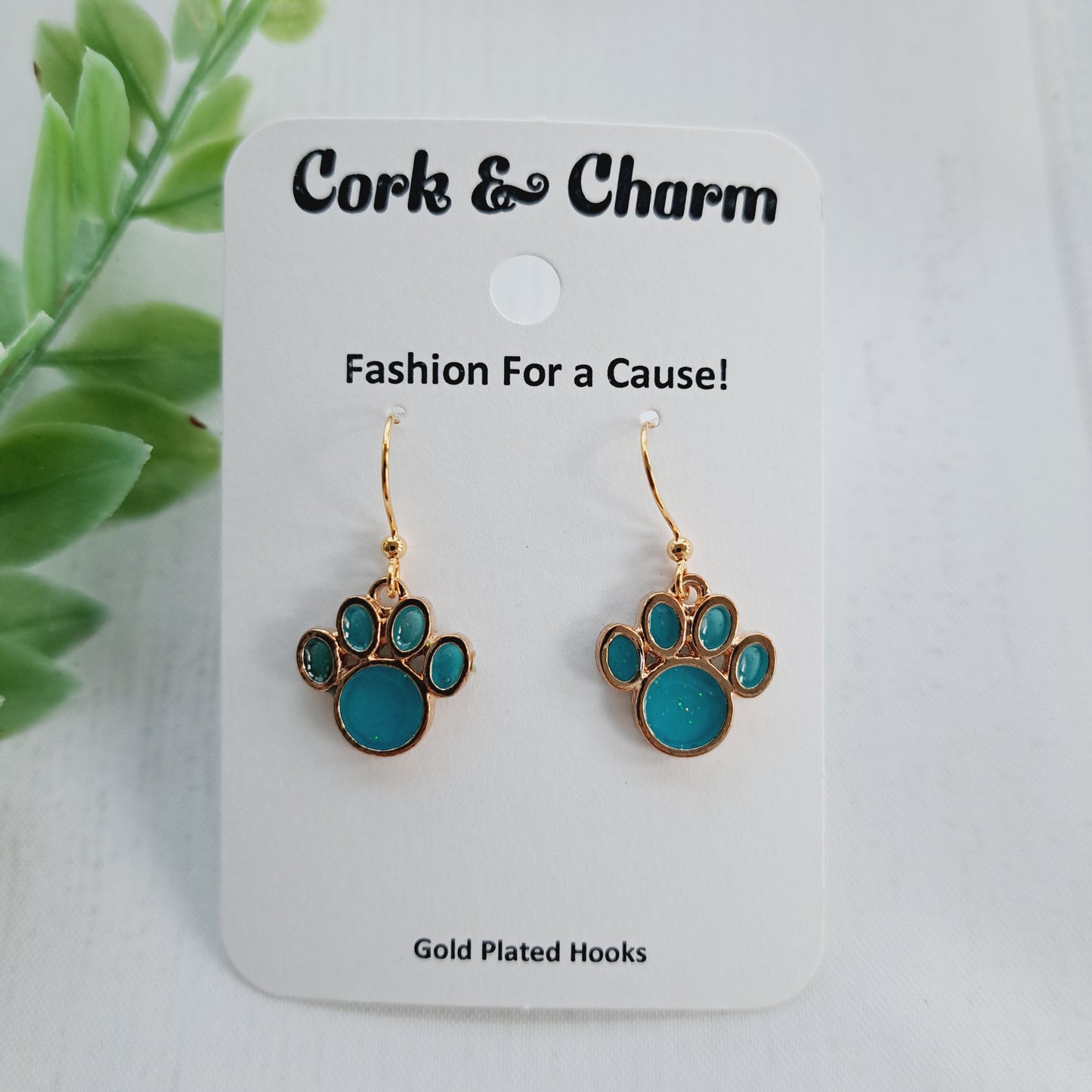 Blue Paw Print Gold Earrings