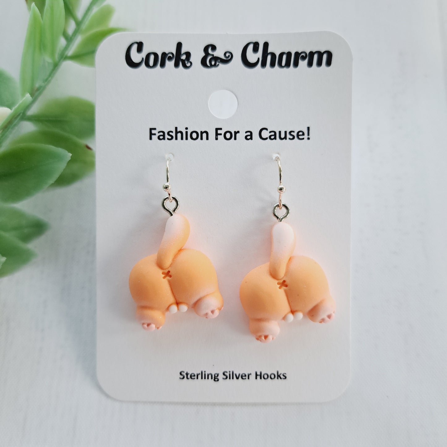 Orange Cat Back Tail Behind Sterling Silver Earrings