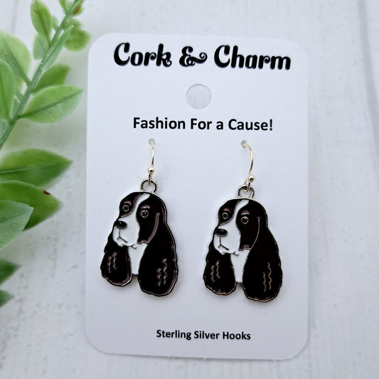 English Springer Spaniel Dog Breed Head Face Sterling Silver Earrings