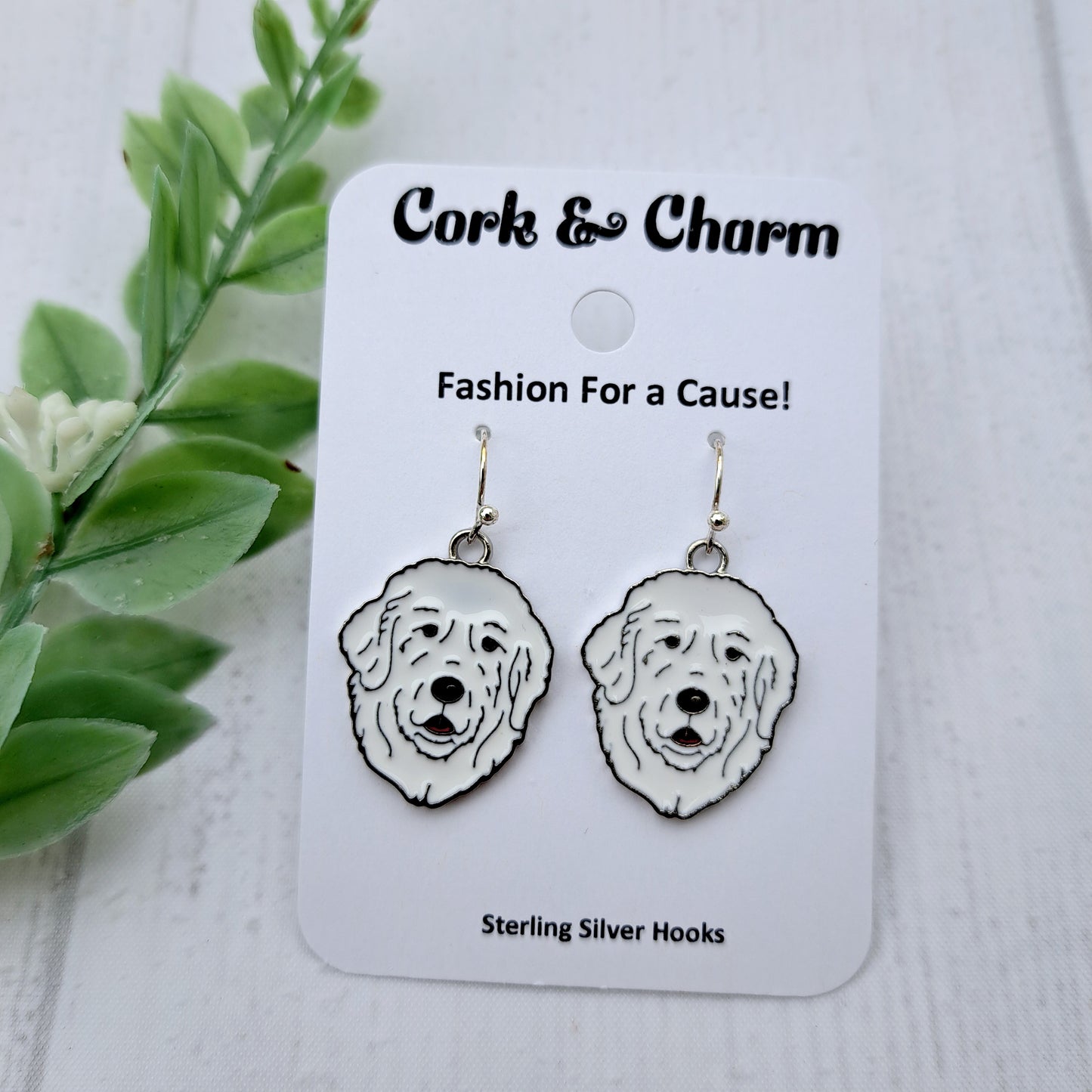 Great Pyrenees Dog Breed Head Face Sterling Silver Earrings