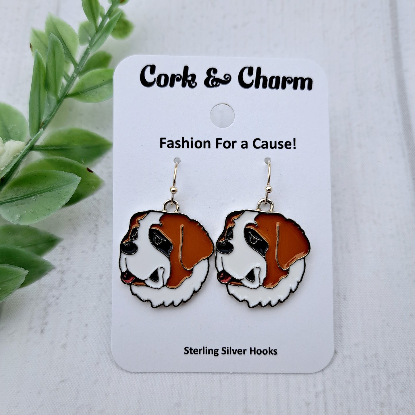 St Bernard Dog Breed Head Face Sterling Silver Earrings