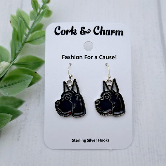 Great Dane Dog Breed Head Face Sterling Silver Earrings