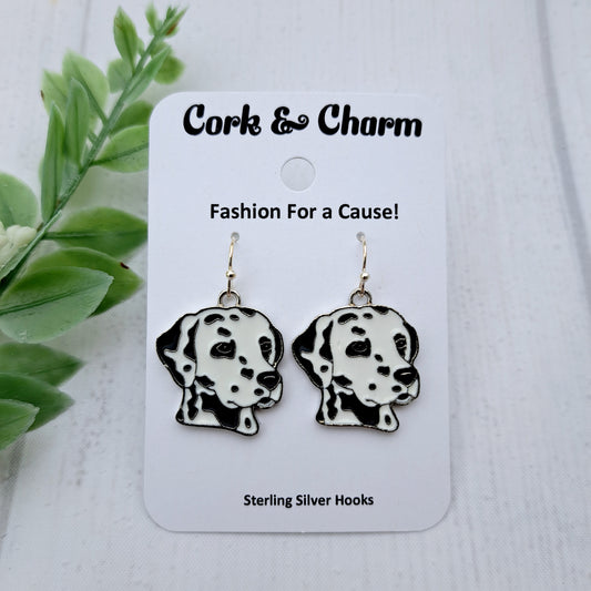 Dalmatian Dog Breed Head Face Sterling Silver Earrings